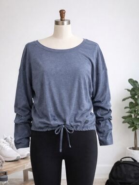 Apana Blue Athleisure Top Drawstring Hem Long Sleeve Relaxed Fit